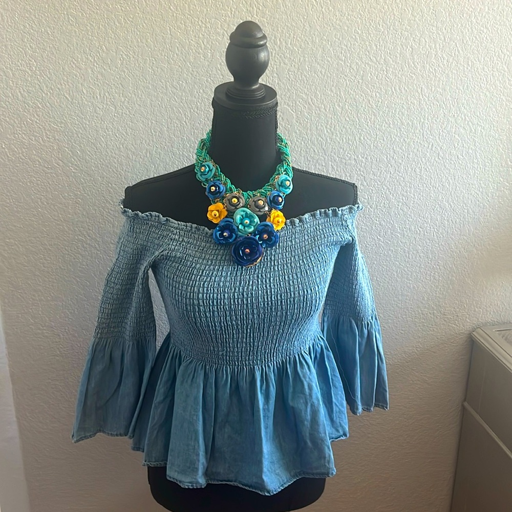 Jean off the shoulder shirt